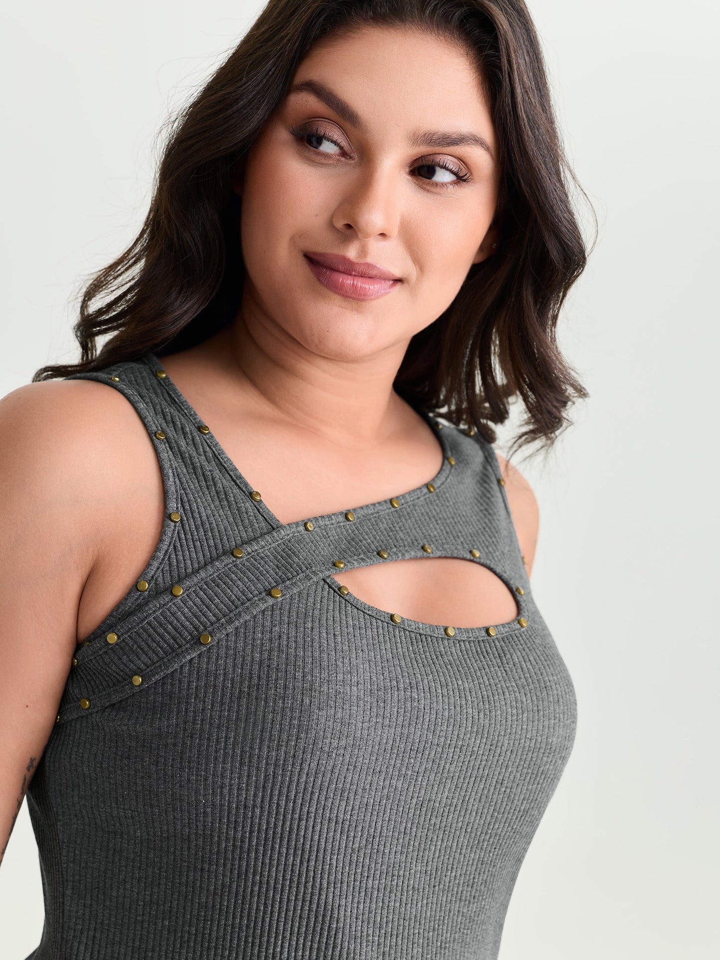 Cotton Ribbed Asymmetric Neckline Tank Top