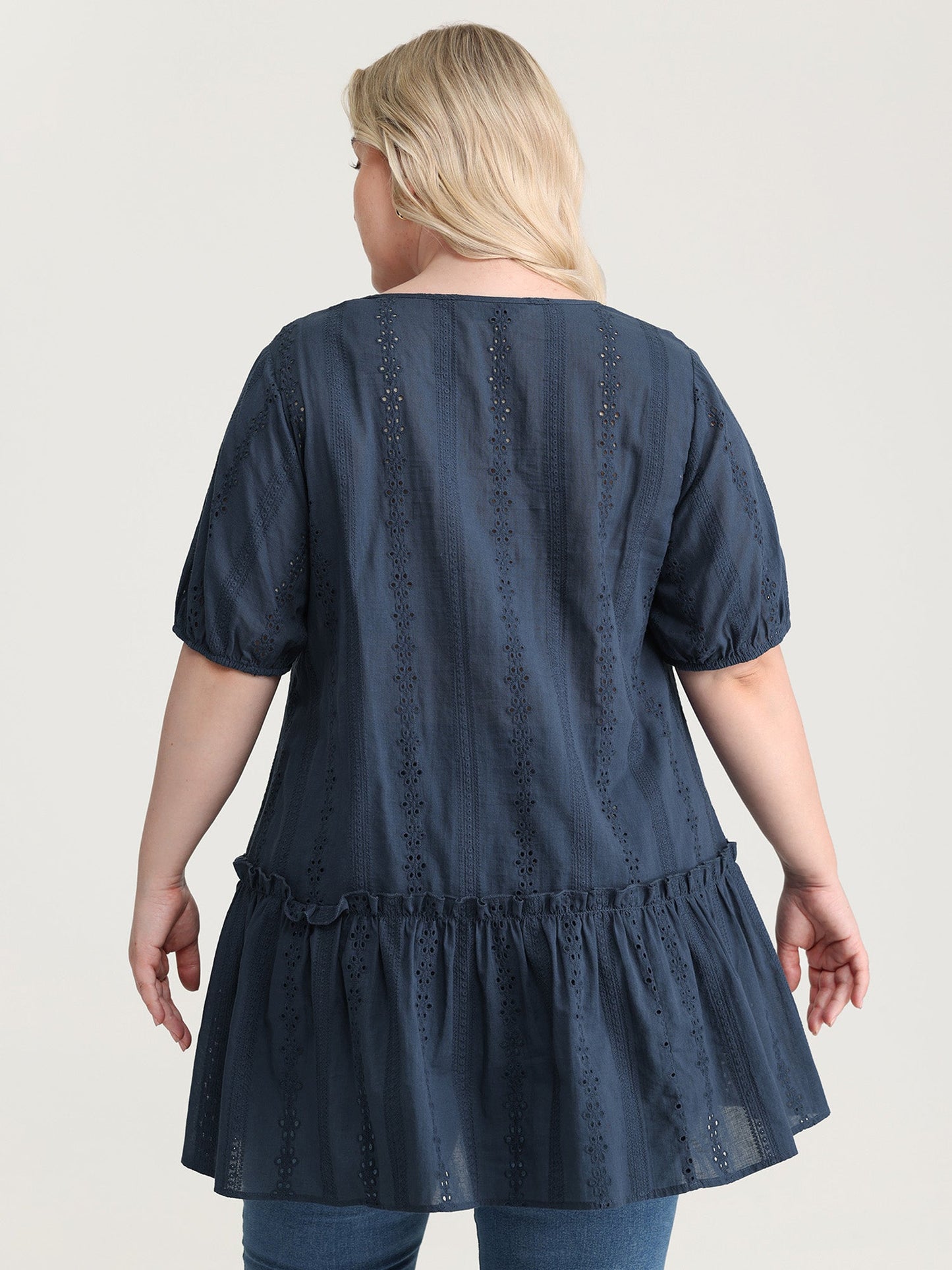 Textured Lace Cut-Out Babydoll Blouse