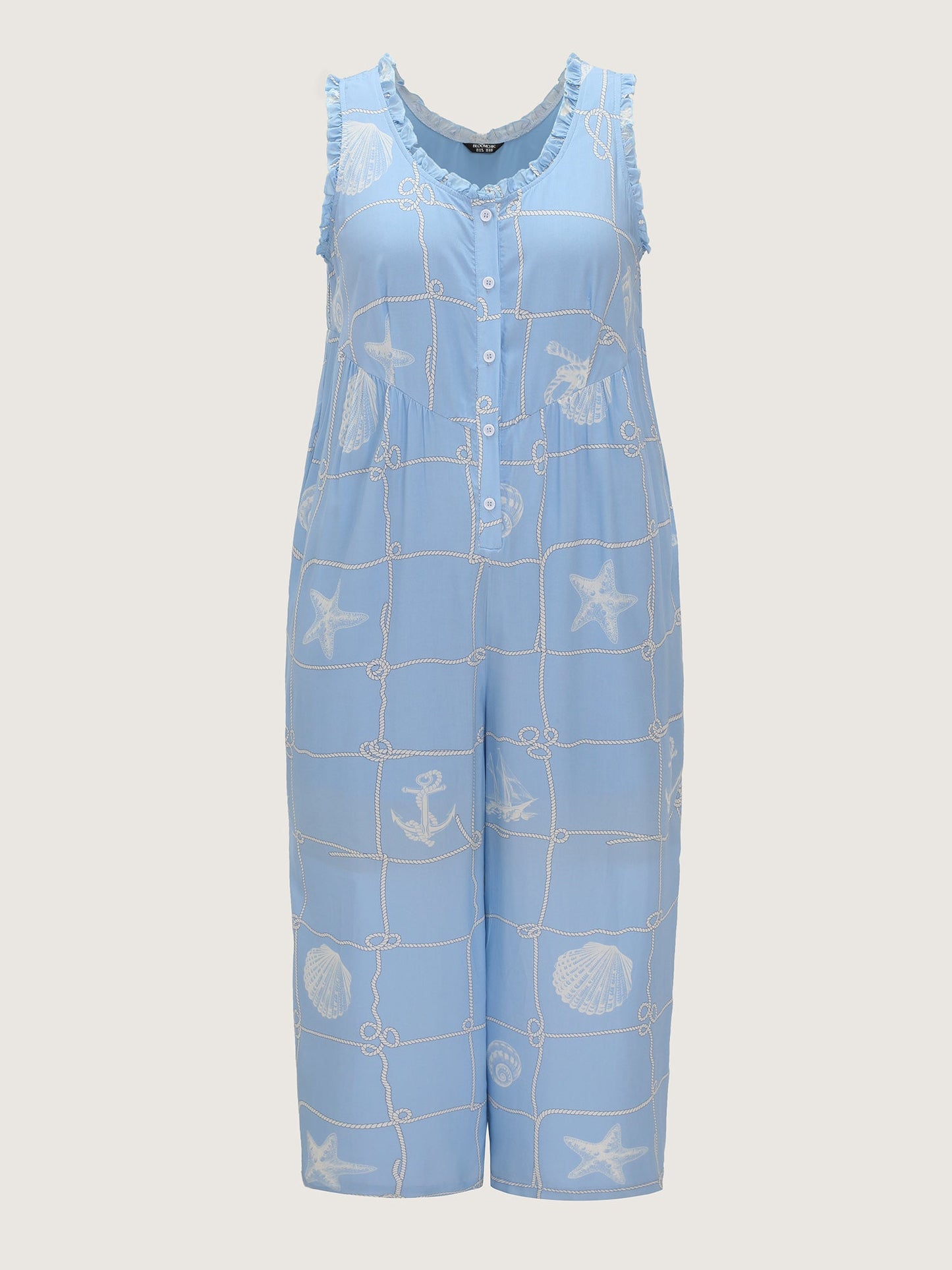 Seashell Print Button Placket Lounge Jumpsuit