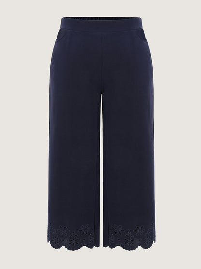 Cut-Out Embroidered Hem Plain Pants