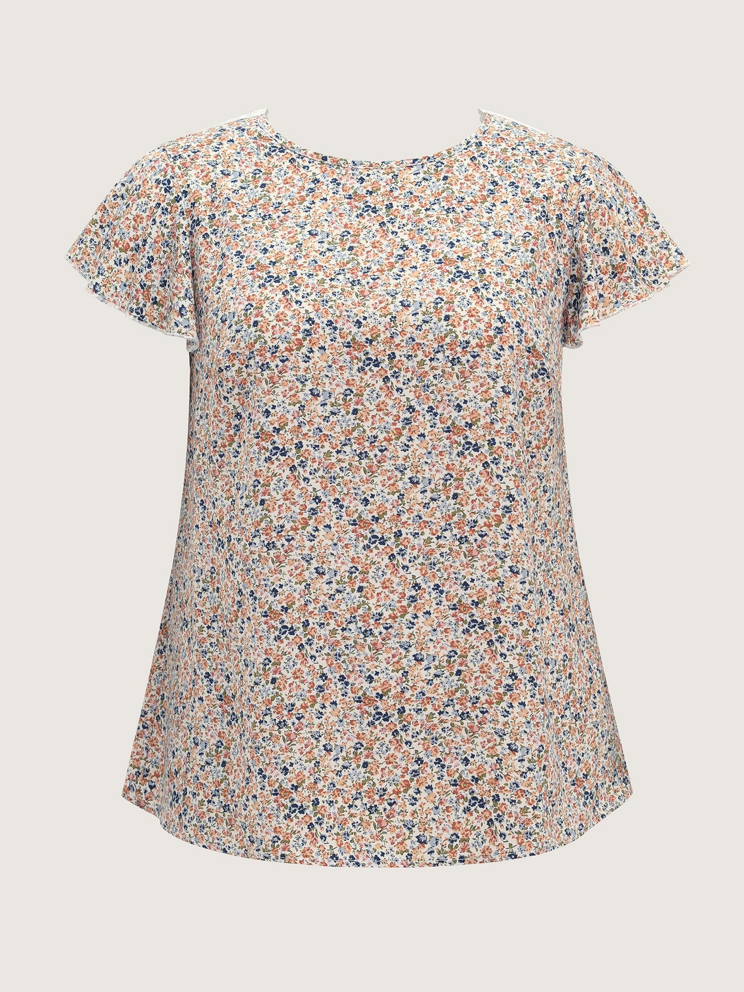 Micro Floral Print Open Back Tie Blouse