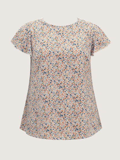 Micro Floral Print Open Back Tie Blouse