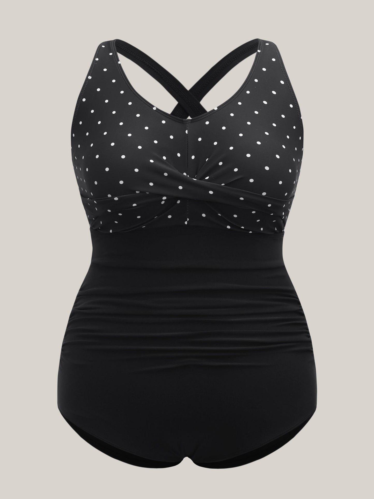 Polka Dots Spliced Ruched One-Piece Swimsuit
