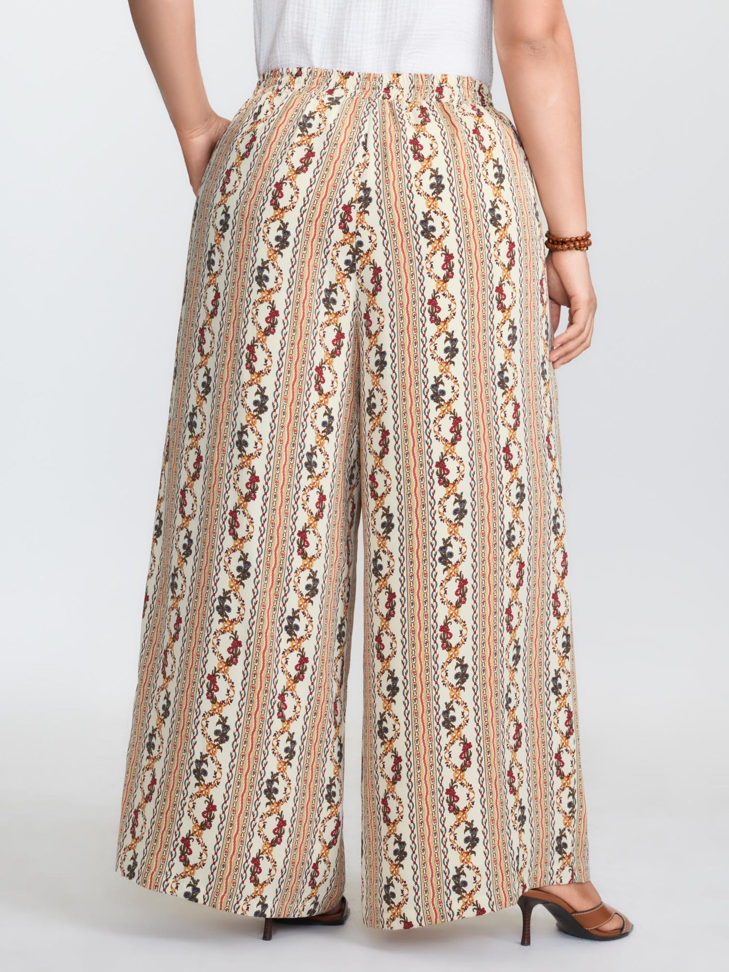 Geometric Stripe Print Pockets Straight-Leg Pants