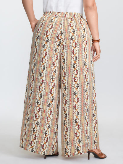 Geometric Stripe Print Pockets Straight-Leg Pants
