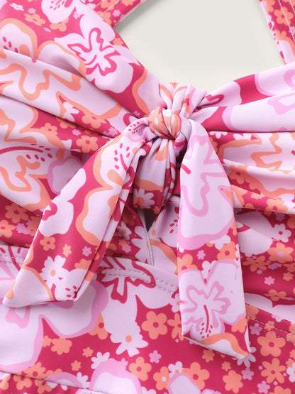 Paradise Floral Print Knotted Front Swim Dress