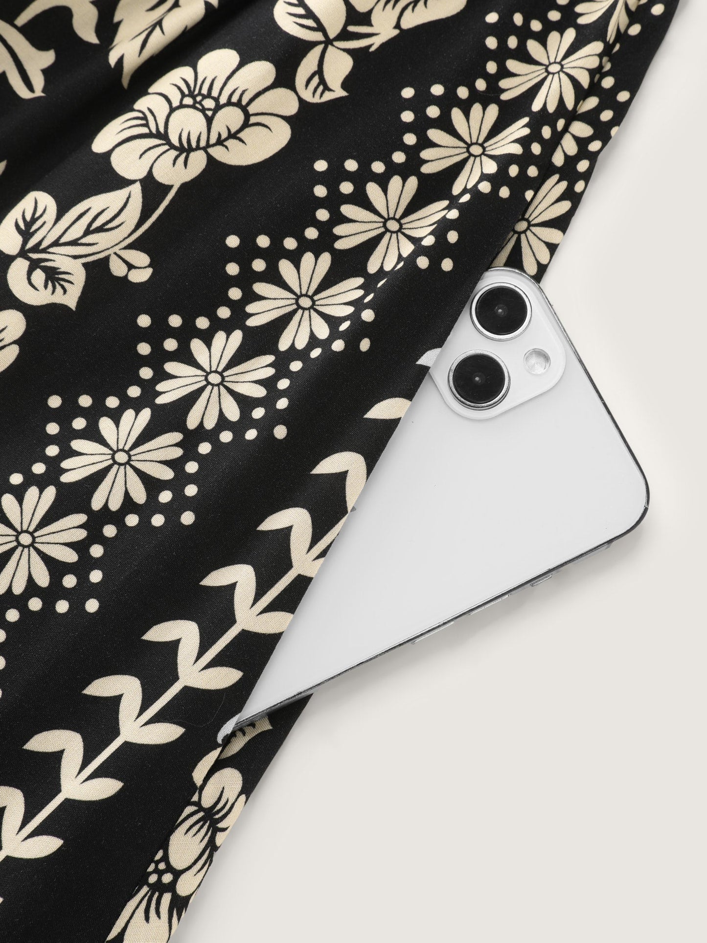 Monochrome Boho Print Pockets Midi Dress