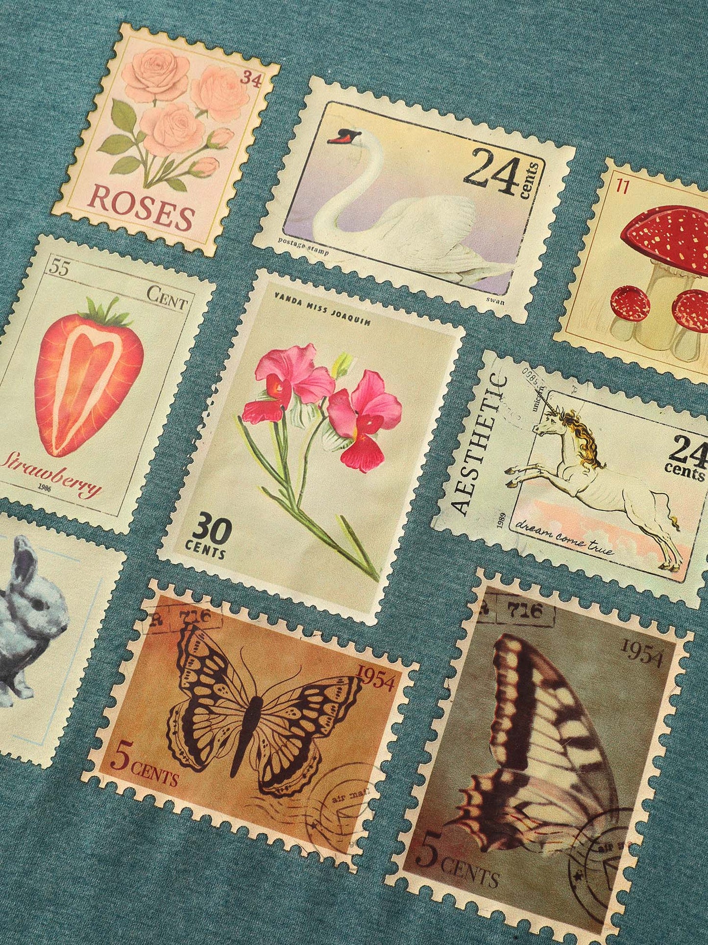Supersoft Vintage Stamps Print T-Shirt