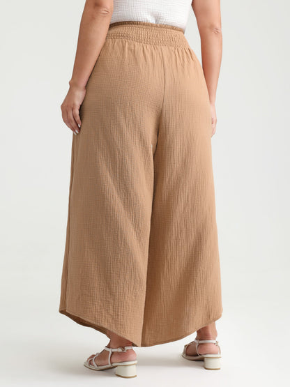 Cotton Pleated Shirred Waist Pants
