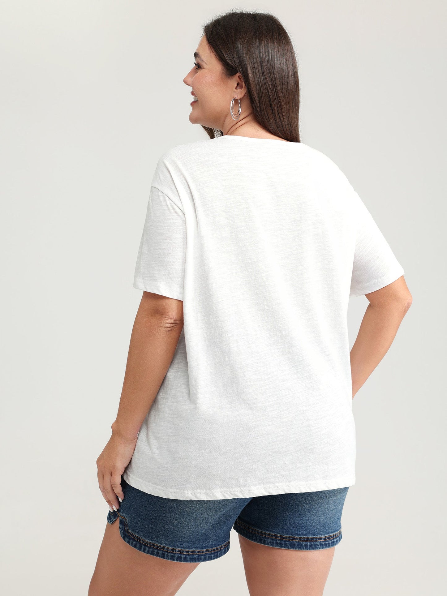 Pure Cotton Keyhole Neckline Flowy T-Shirt