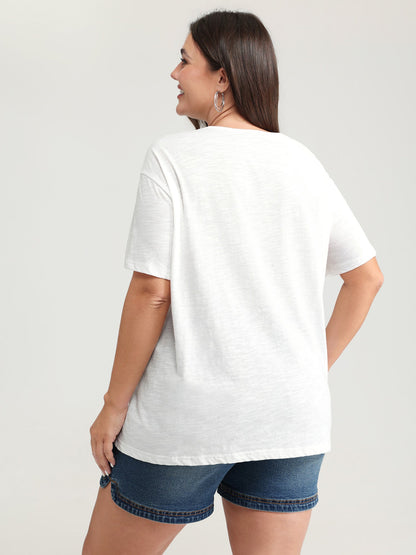 Pure Cotton Keyhole Neckline Flowy T-Shirt