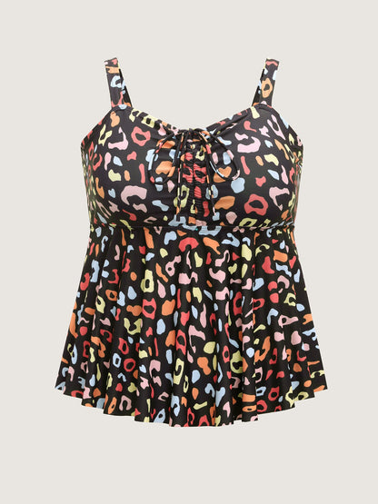 Multicolor Leopard Print Drawstring Swim Top