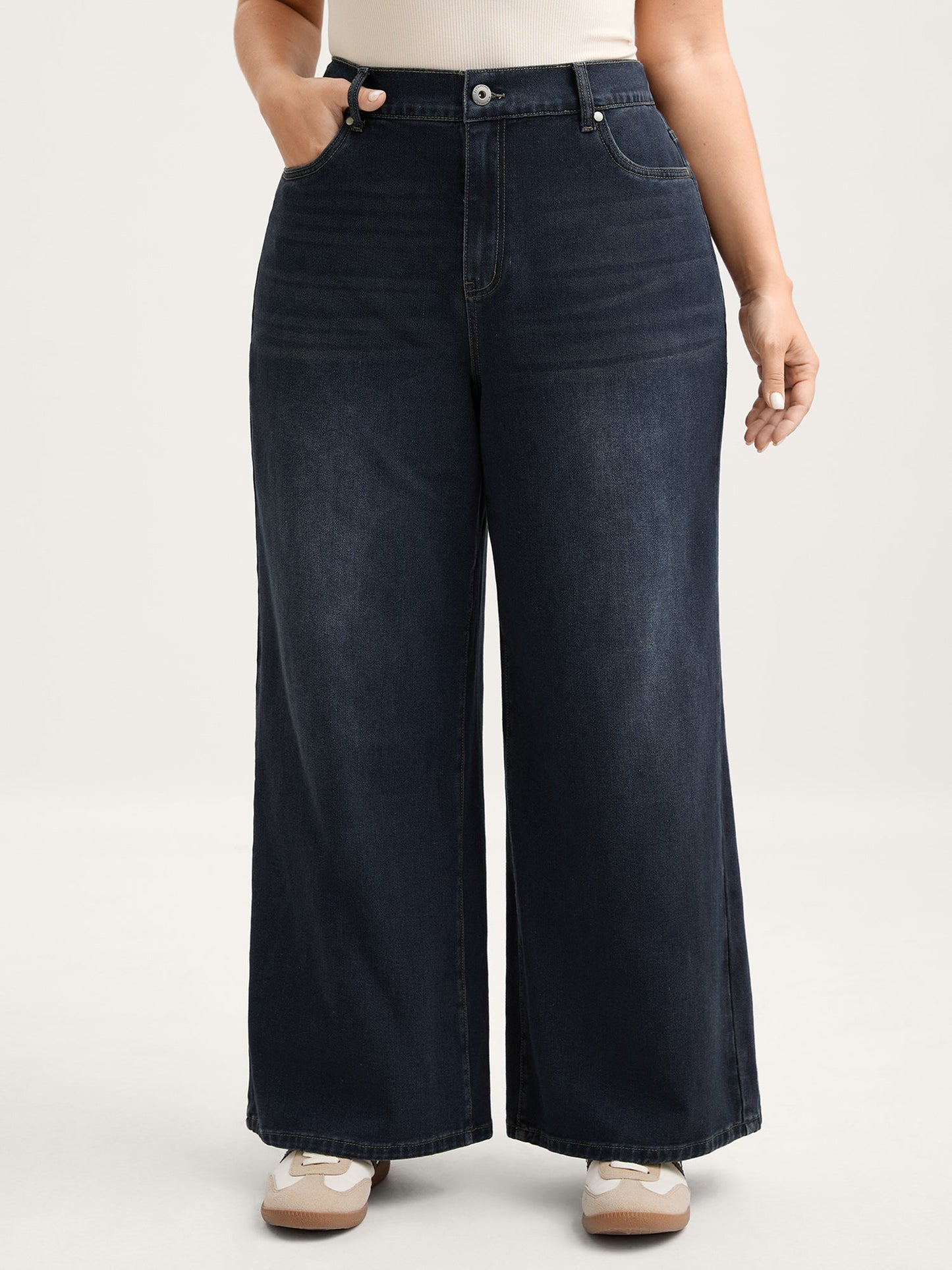 Pull-On Stretchy-Waist Wide-Leg Jeans