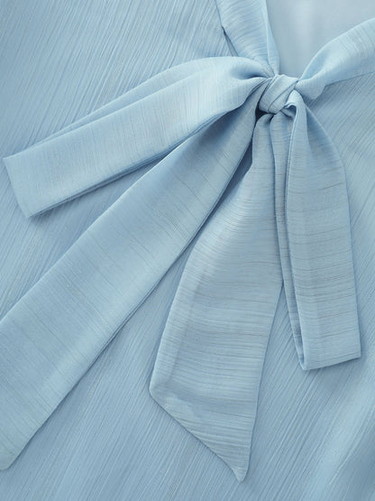 Ribbon Neckline Layered Sleeve Blouse