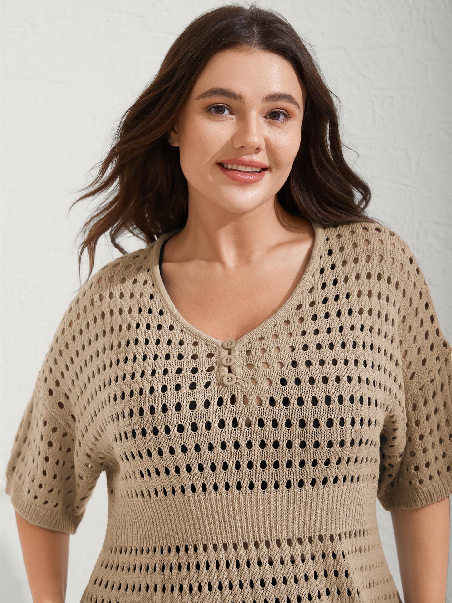 Cut-Out Waist-Cinched Button Swim Cover-Up