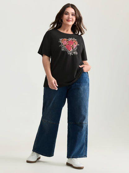 Floral Heart Plain Stretchy T-Shirt