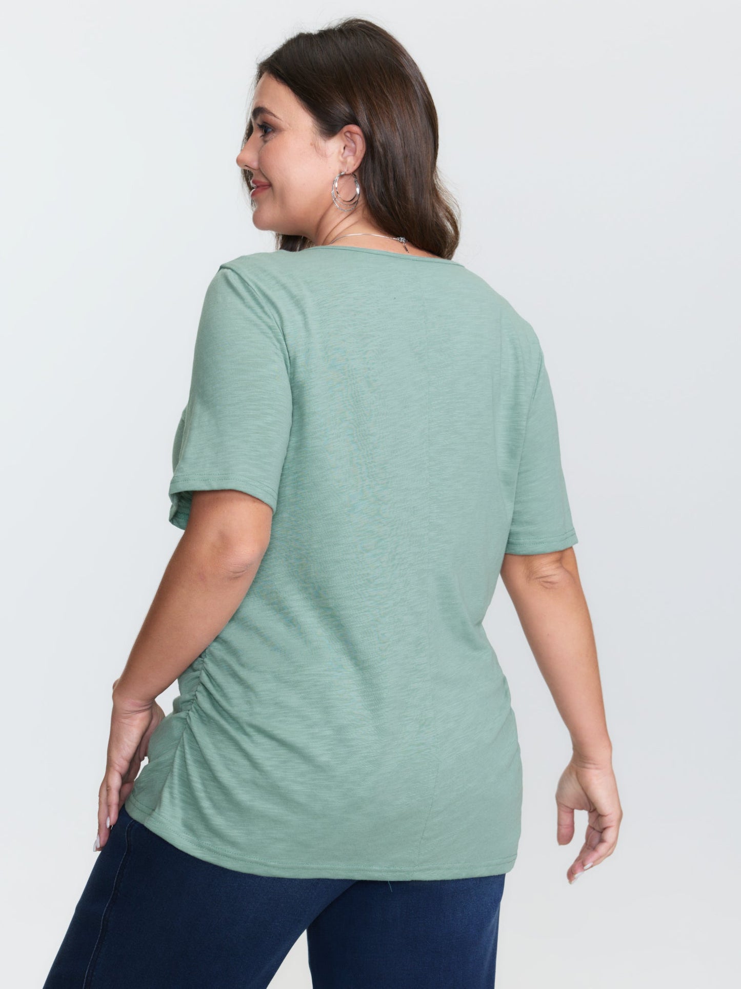 Plain V-Neck Drape T-Shirt