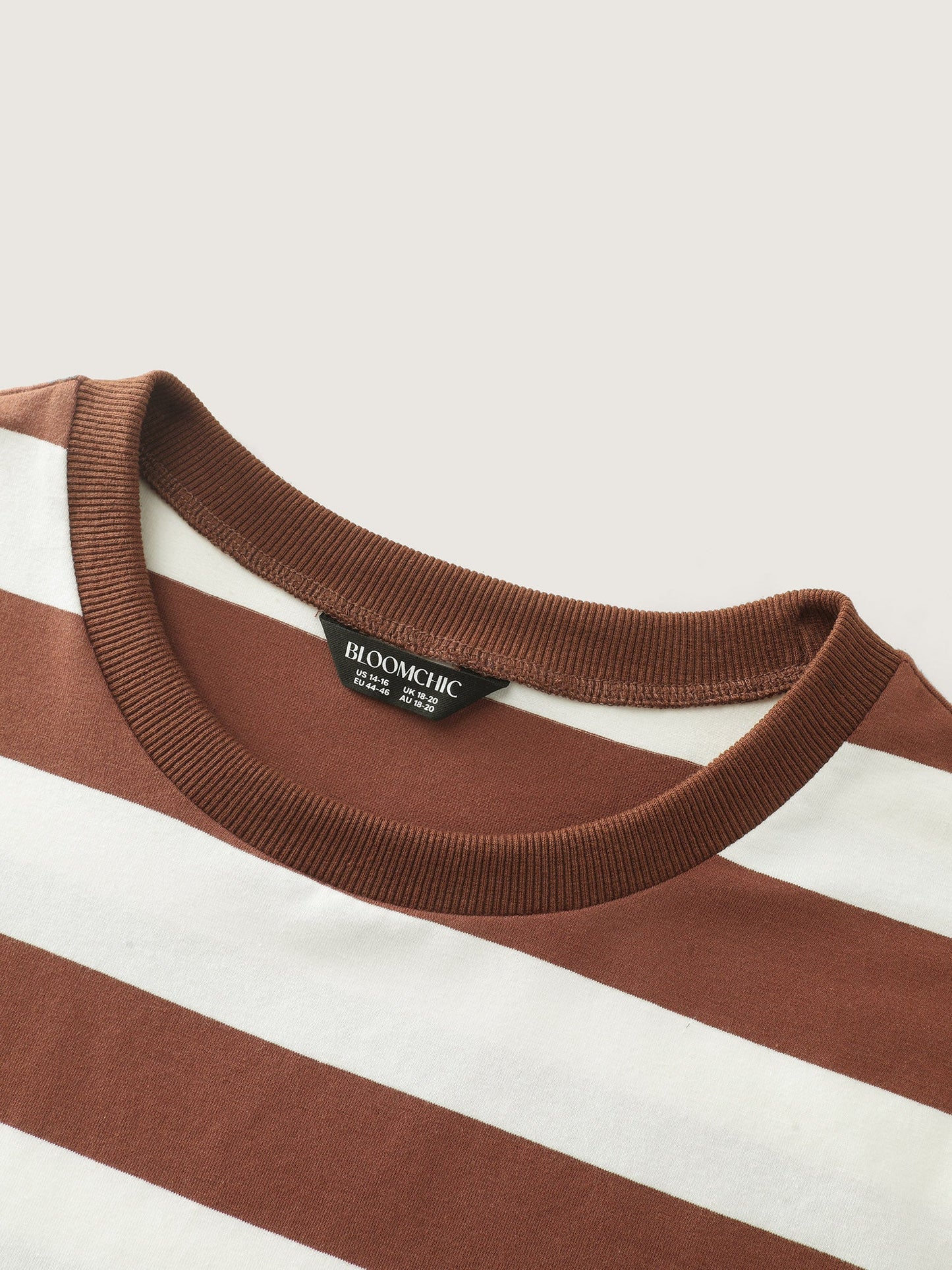 Cotton Striped Print Spliced Round Neck T-Shirt