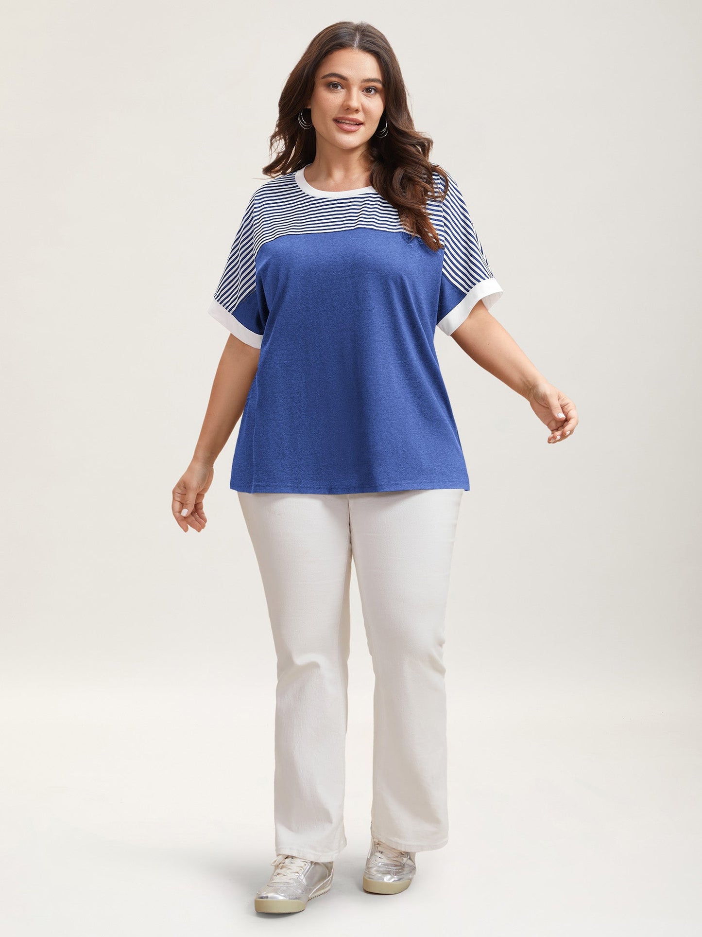 Solid and Striped Contrast Hem T-Shirt