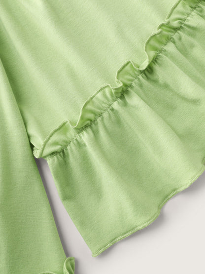 Ruffled Cut-Out Shoulder Flared Sleeve Top