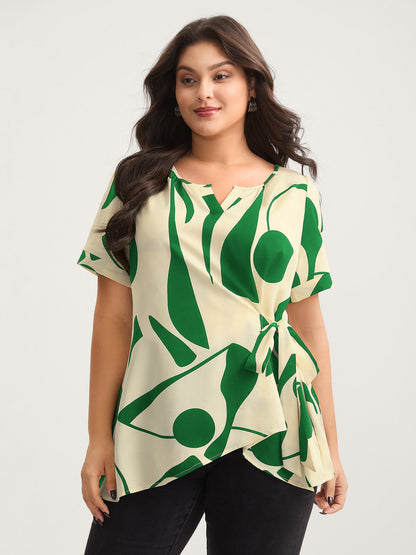 Abstract Print Knotted Blouse