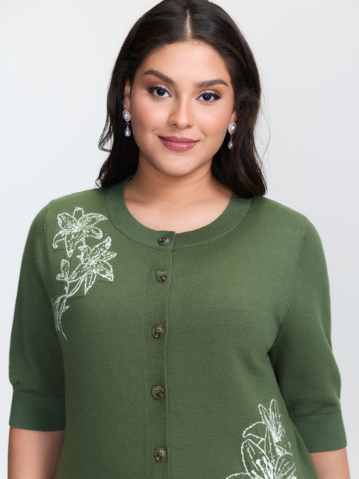 Floral Pattern Jacquard Button Knit Cardigan
