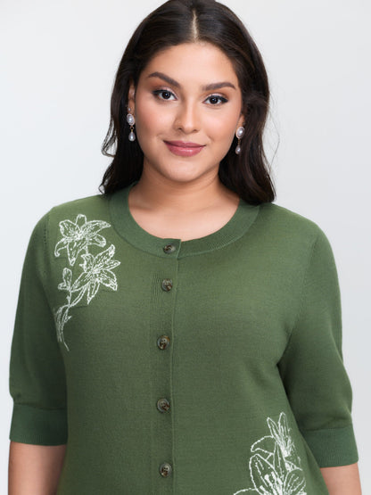 Floral Pattern Jacquard Button Knit Cardigan