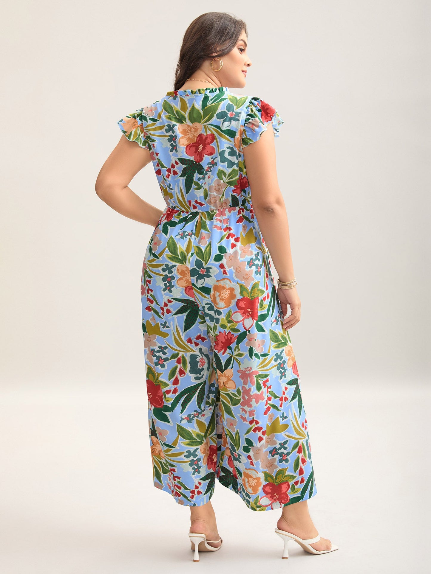 plus size Sunkissed Floral Print Button Wide-Leg Jumpsuit