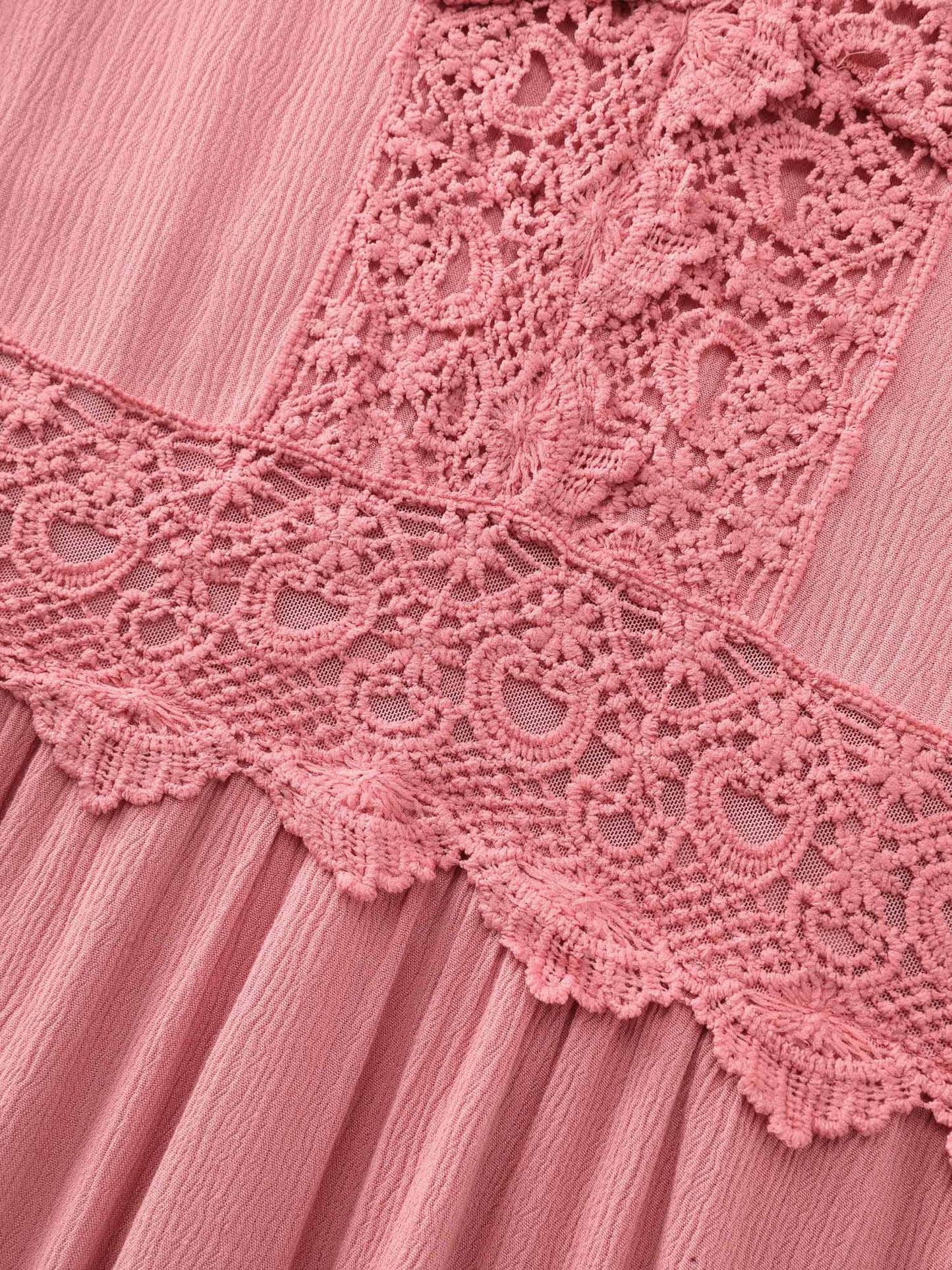 Lace Trim V-Neckline Tiered Maxi Dress