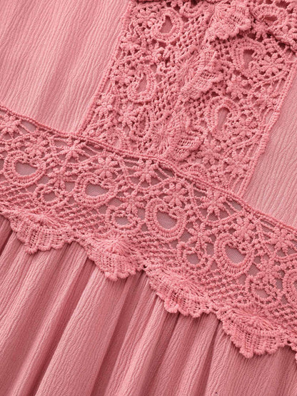 Lace Trim V-Neckline Tiered Maxi Dress