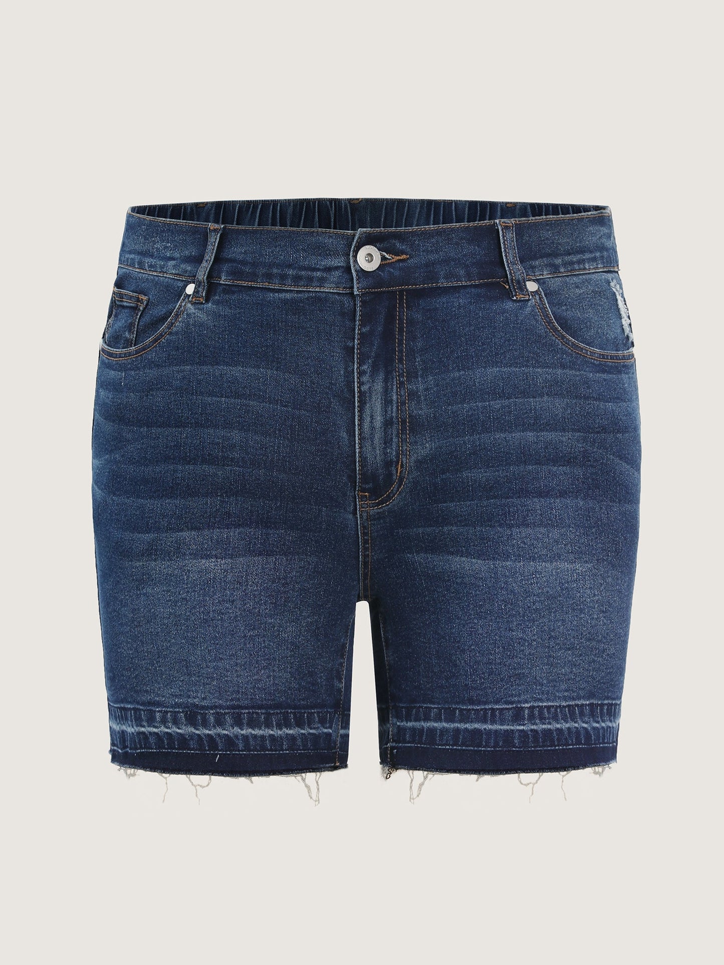 Stretchy Waist Ripped Hem Denim Shorts