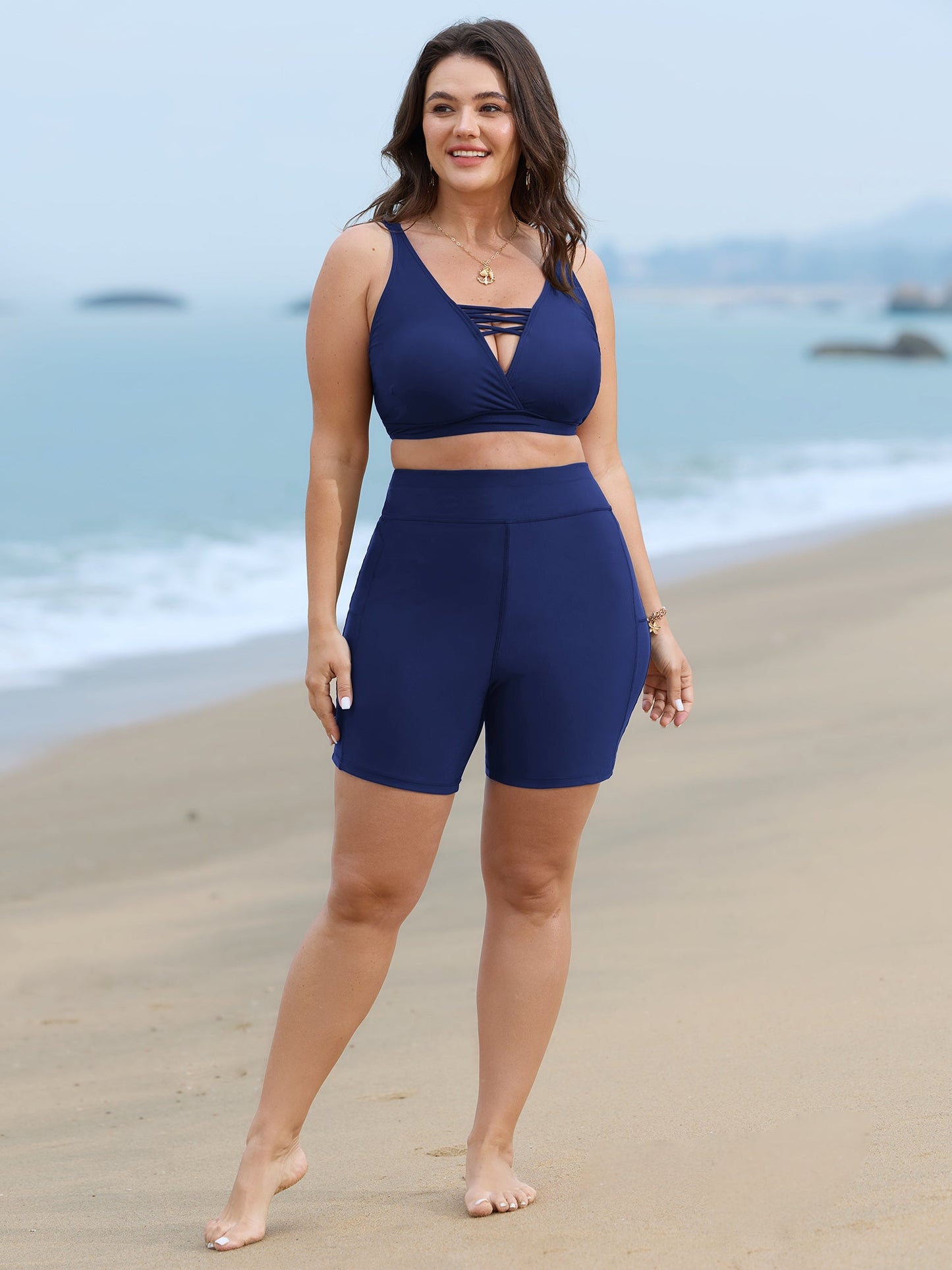 Solid Wideband Waist Swim Shorts