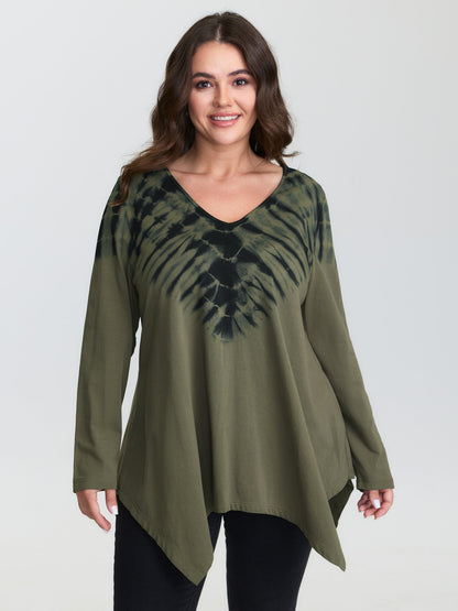 Pure Cotton Tie-Dye Asymmetrical Hem T-Shirt