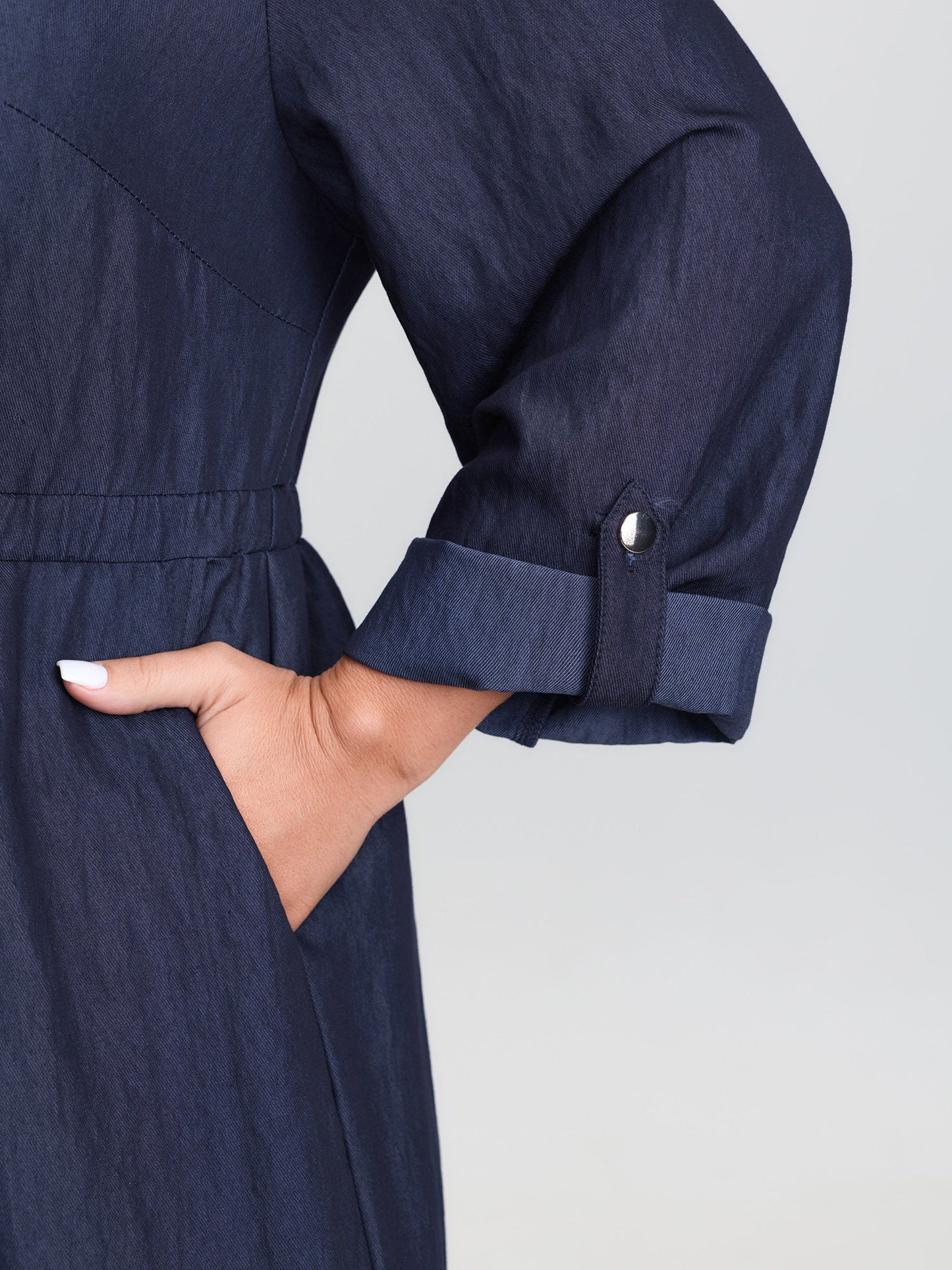 Zipper Front Tab Sleeve Jumpsuit