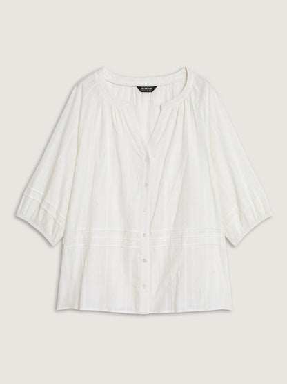 Cotton Sheer V Neck Button Down Shirt