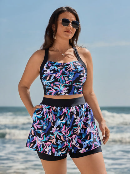 Vibrant Floral Print Twist Front Swim Top
