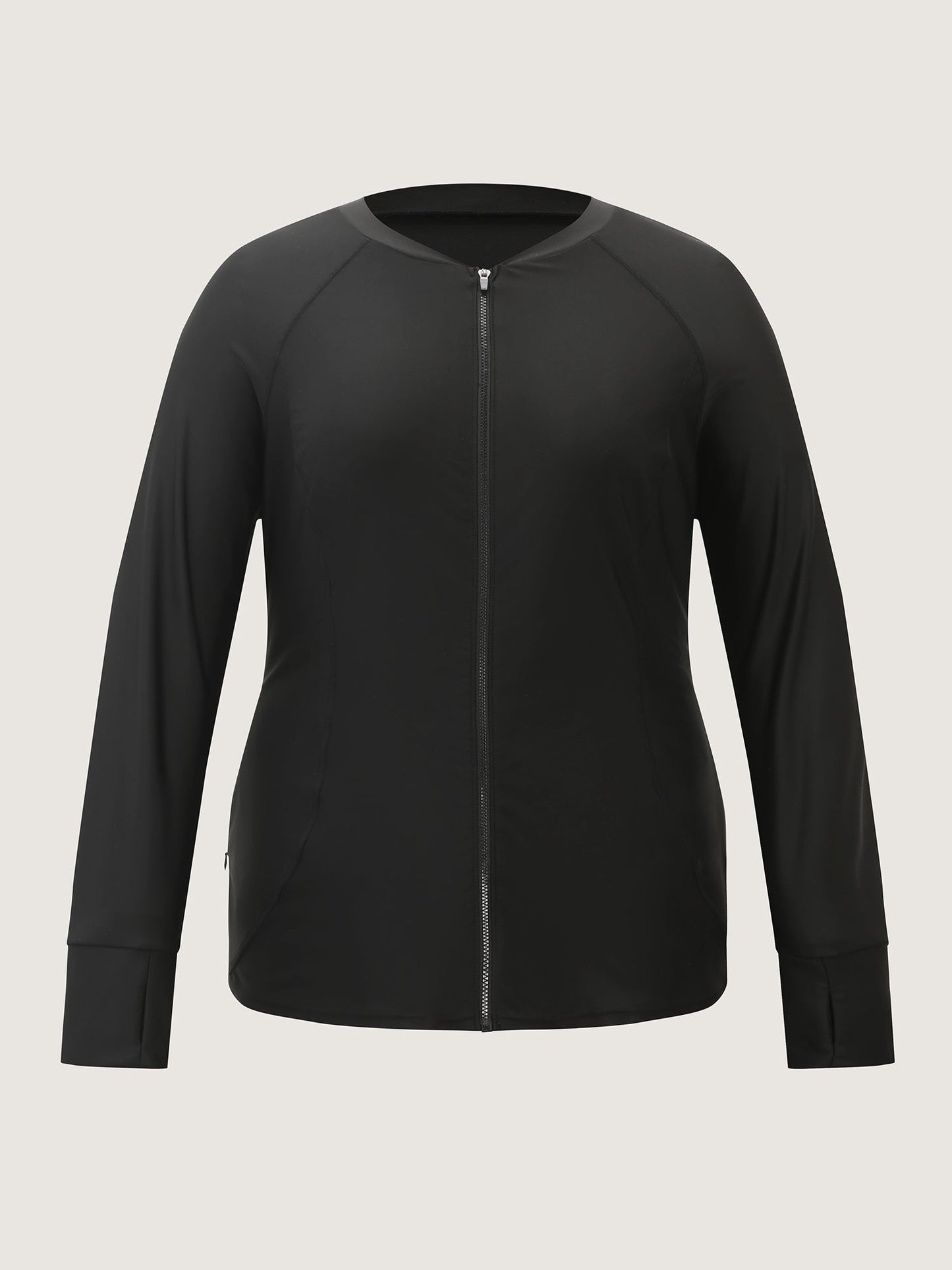 Zipper-Front Pockets Raglan Sleeve Swim Top