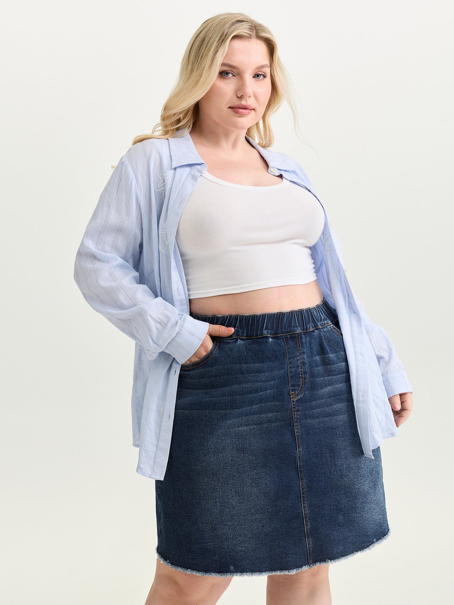Stretchy Raw Hem Straight Leg Denim Skirt