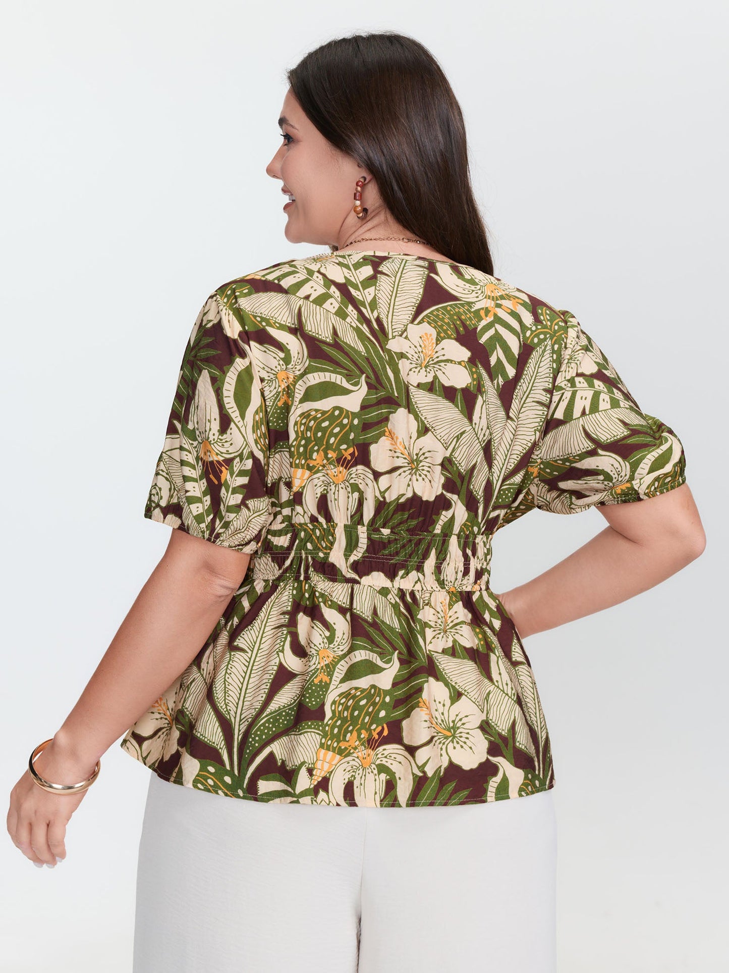 Floral Print Cinched-Waist Blouse