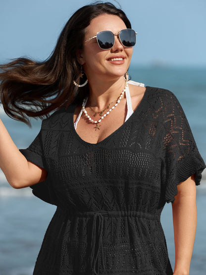 Textured Cut-Out Drawstring Swim Cover-Up