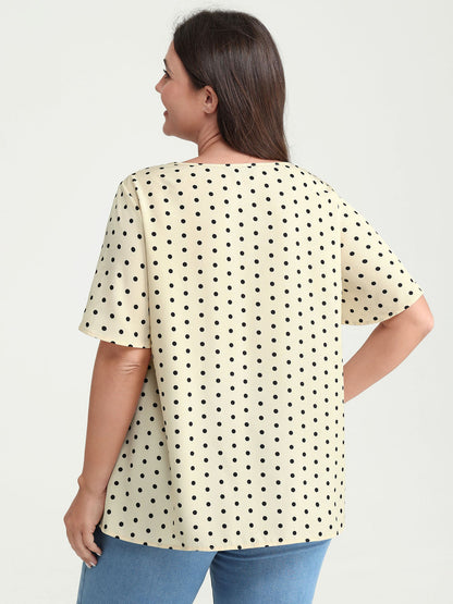 Polka Dot Elegance Lace Trim Blouse