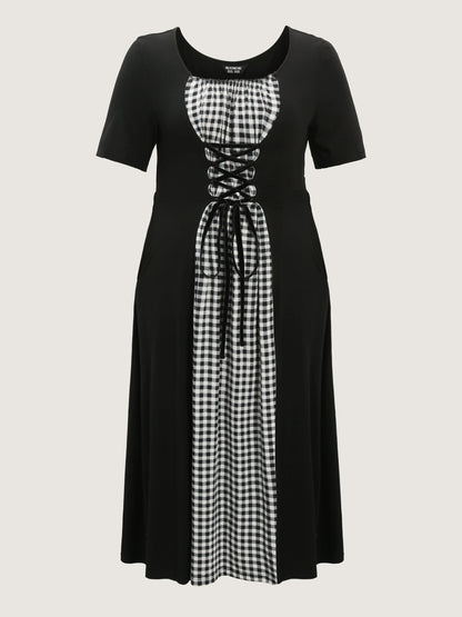 Checkered Layered Cross-Tie Maxi Dress