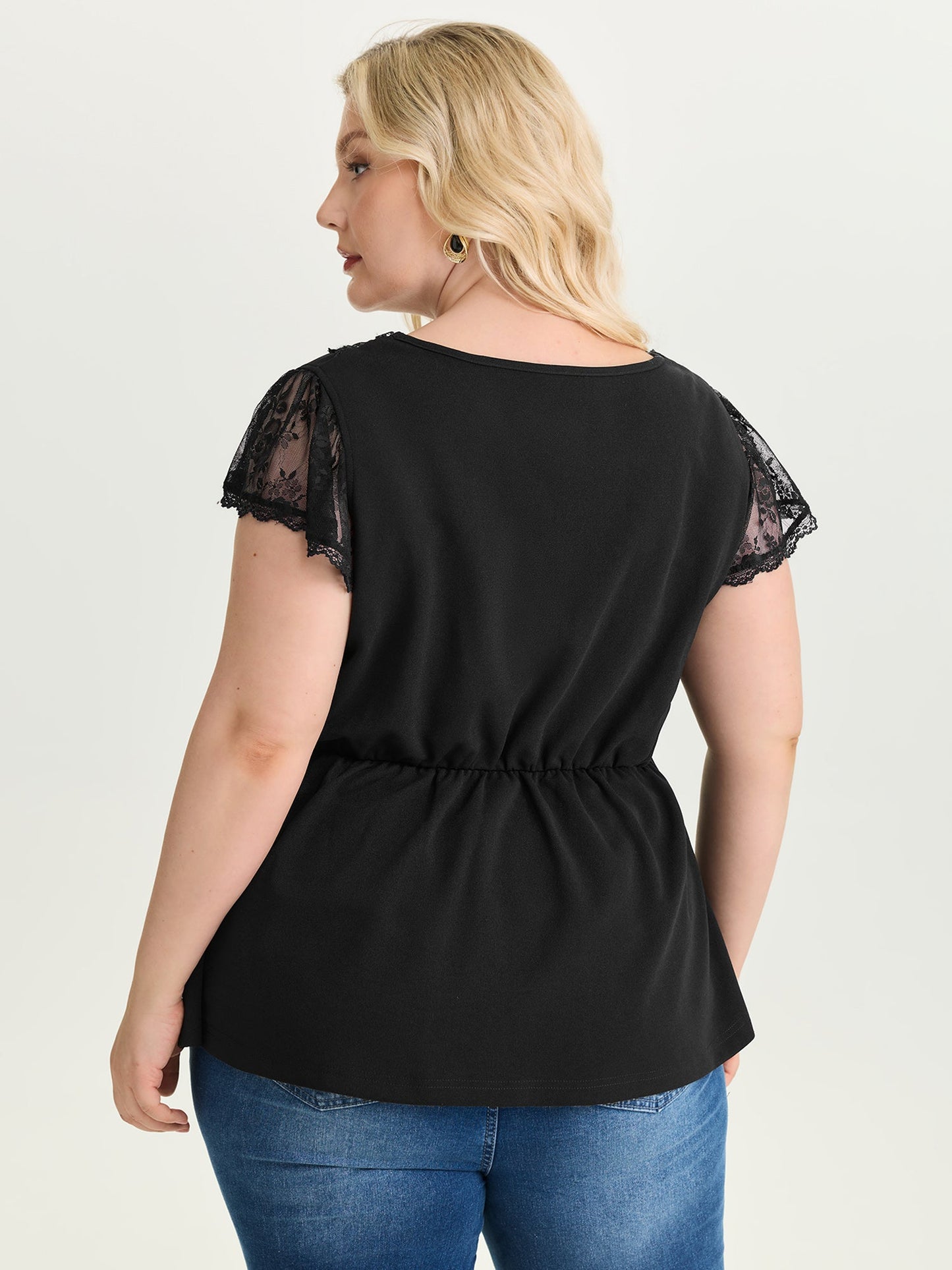 Sheer Lace Plain Knit Top