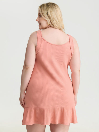 Cotton Scoop Neckline Ruffled Hem Mini Dress
