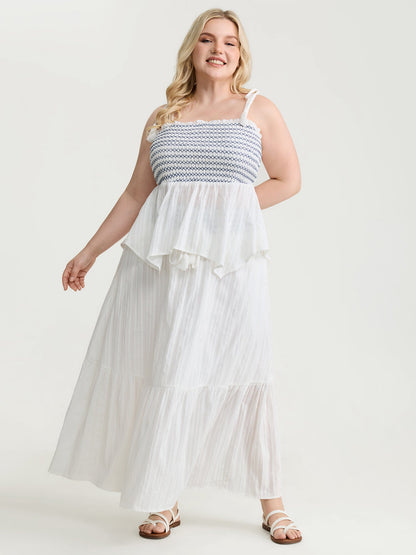 Cotton Striped Bodice Fit And Flare Tank Top