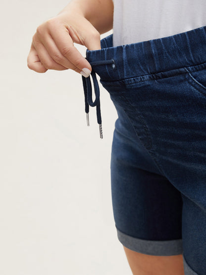 plus size  Pull-On Drawstring Elastic Waist Denim Shorts