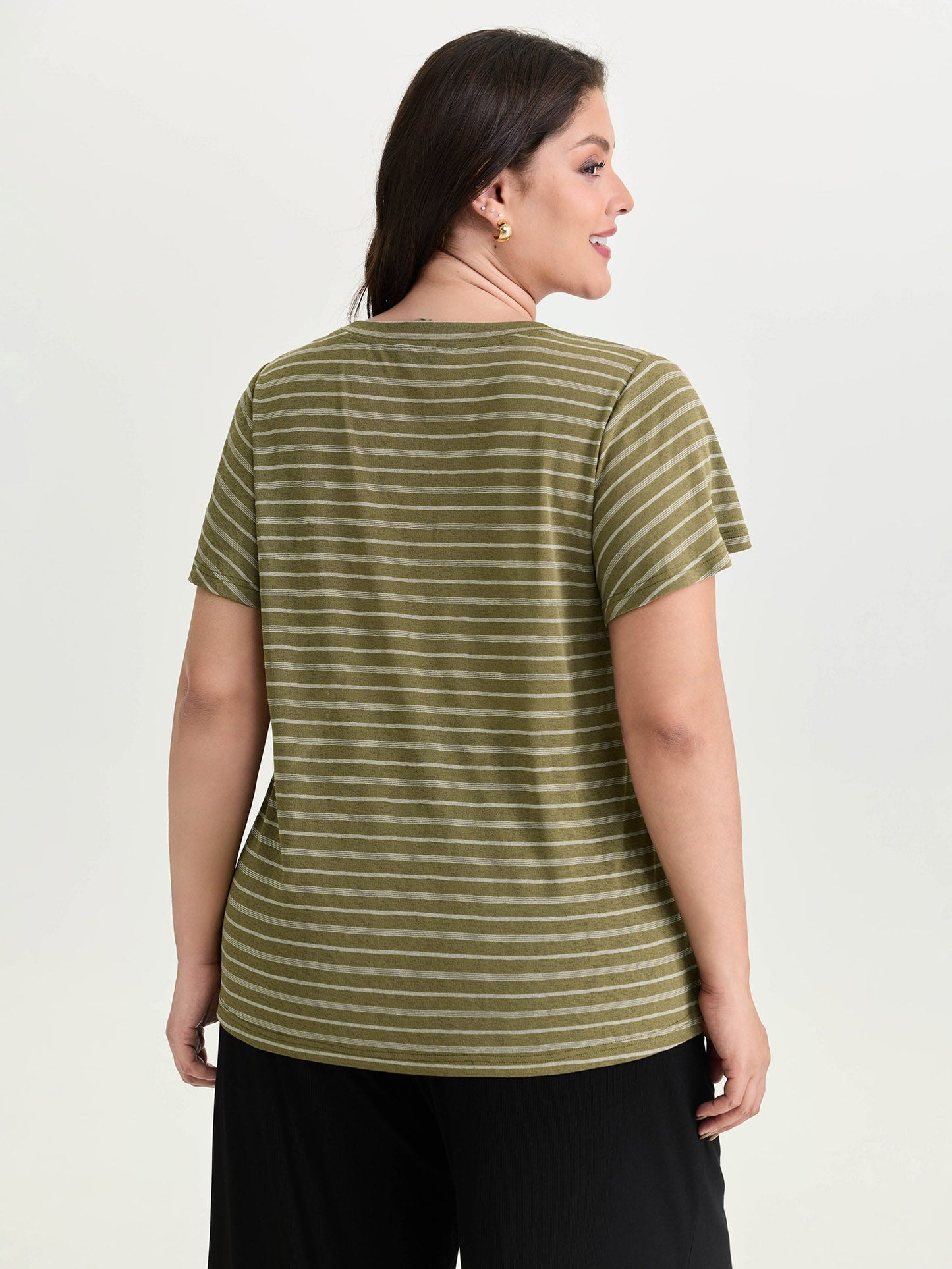 Stretchy Lace Trim Round Neck T-Shirt