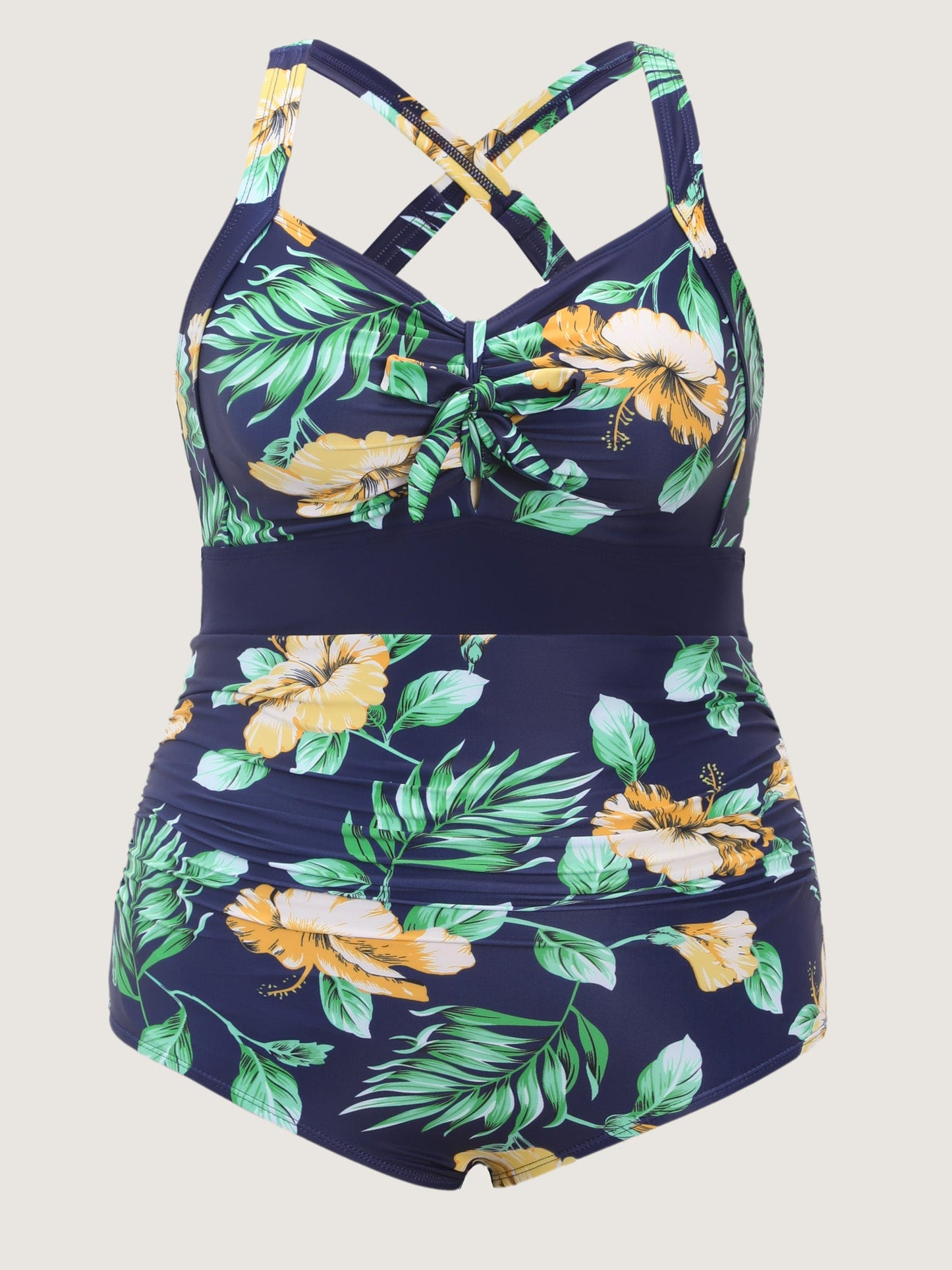 Tropical Print One Piece Swimsuit Sarong Set