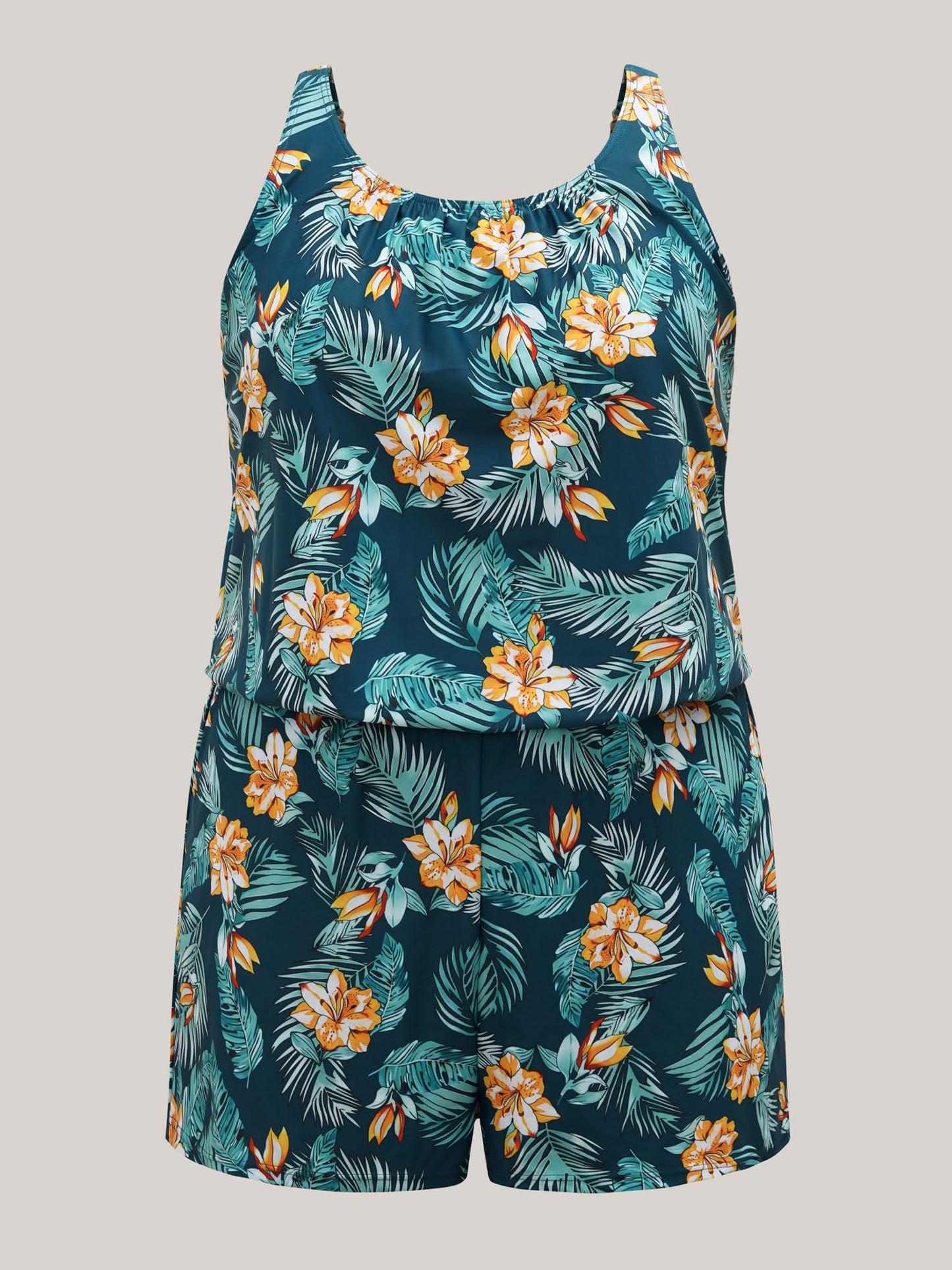 plus size Tropical Flower Print Pockets One-Piece Swimsuit