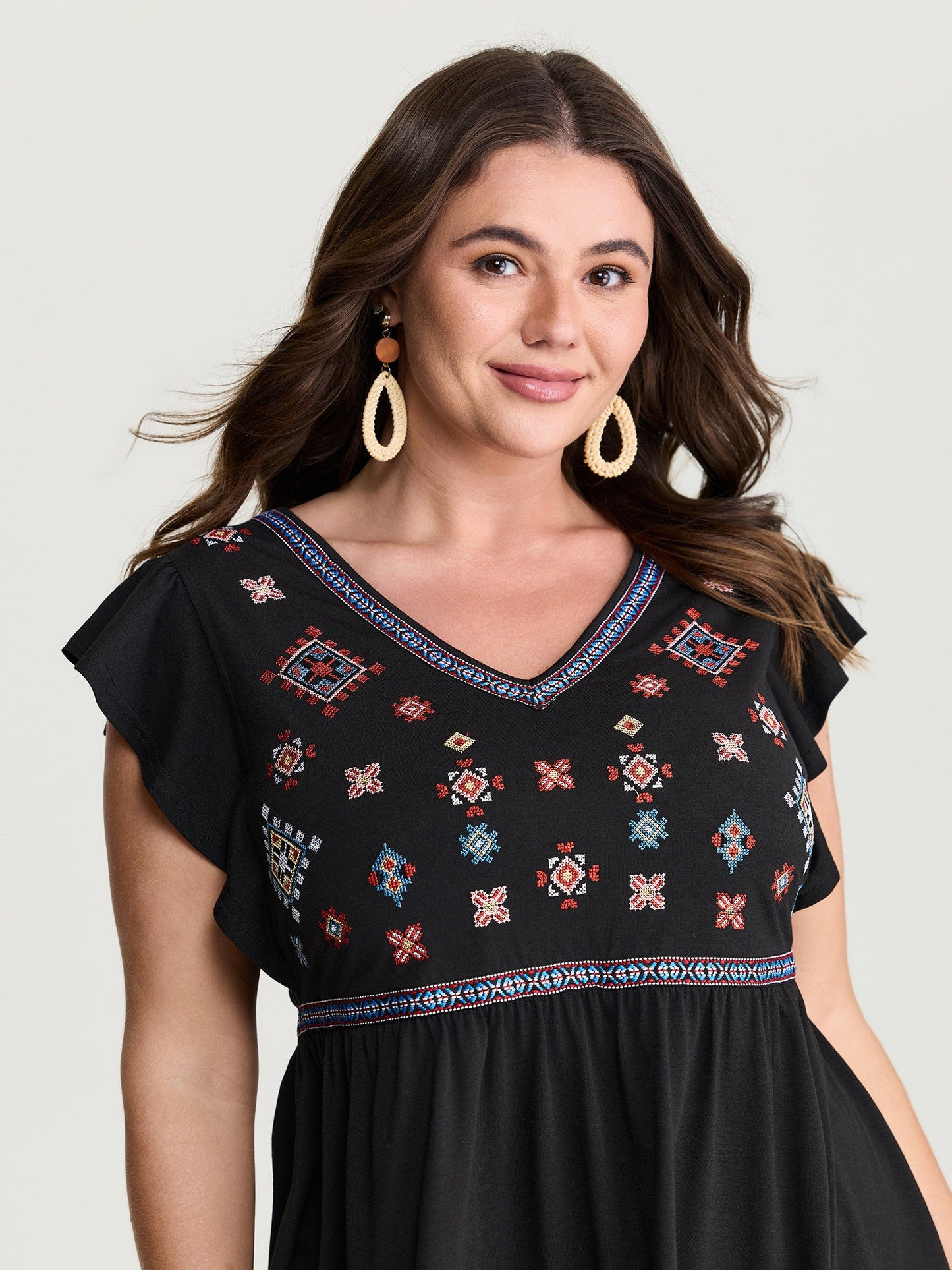 Supersoft Floral Embroidered Stretchy Knot Top